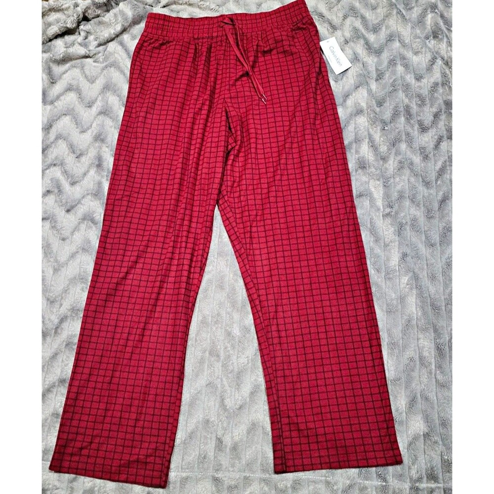 Calvin Klein Men's L Red Black Plaid Pajama Lounge Pants With Pockets